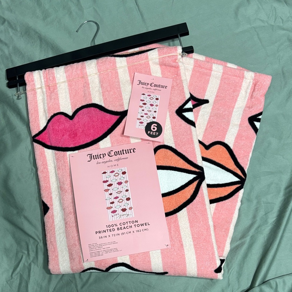 Juicy Couture Pink and White Lip Design Beach Towel